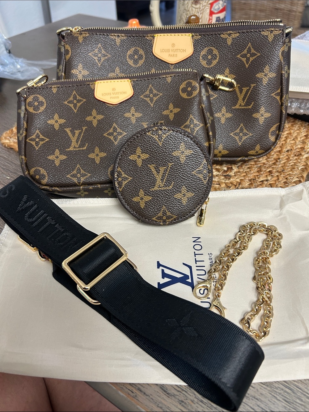 Fashion Monogram Multi Pochette Crossbody Bag - Brown
